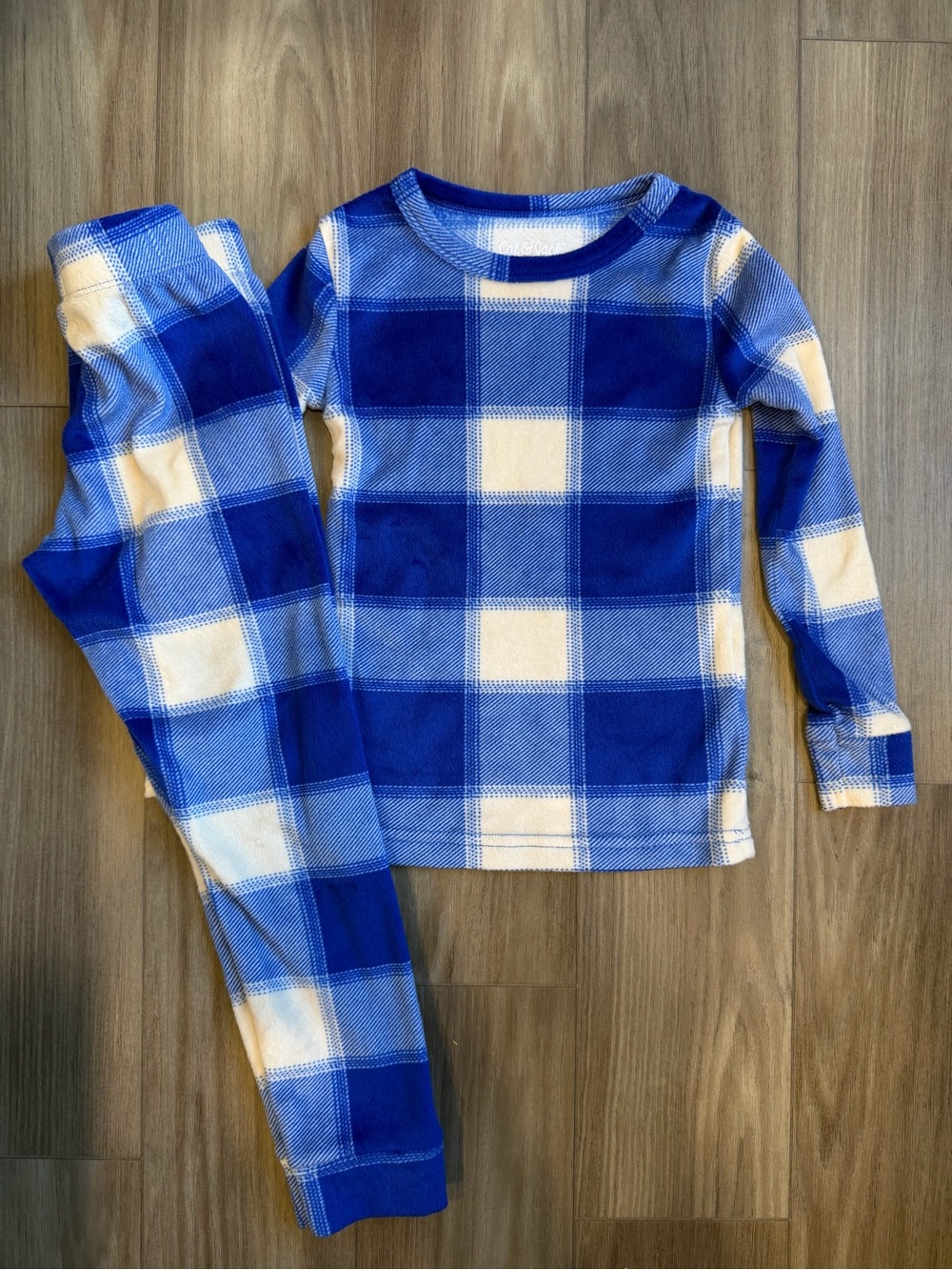 Cat & Jack Blue and Cream Plaid Long Sleeve Pajama Set